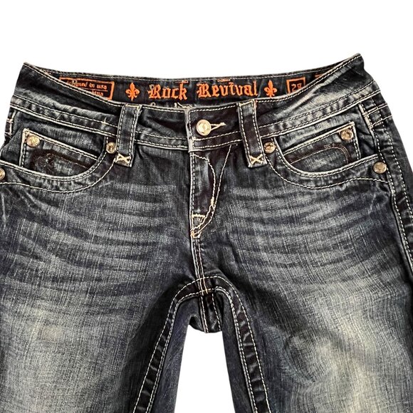 Rock Revival Jeans Womens 28 Evelyn Low Rise Boot Dark Wash Sequin Embellished - Picture 3 of 16